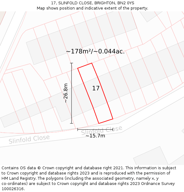 17, SLINFOLD CLOSE, BRIGHTON, BN2 0YS: Plot and title map