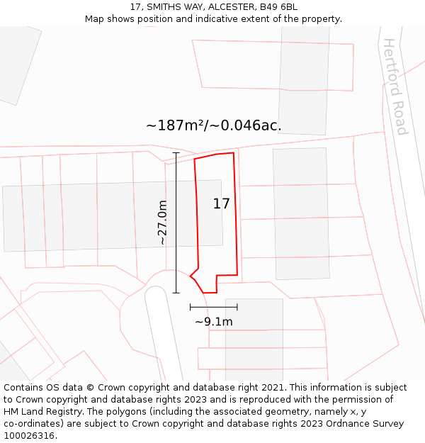 17, SMITHS WAY, ALCESTER, B49 6BL: Plot and title map