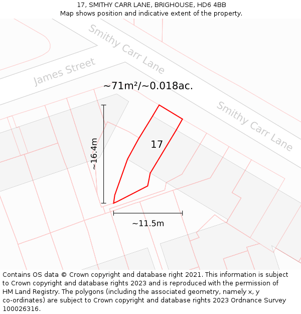 17, SMITHY CARR LANE, BRIGHOUSE, HD6 4BB: Plot and title map