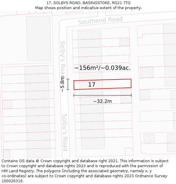 17, SOLBYS ROAD, BASINGSTOKE, RG21 7TG: Plot and title map