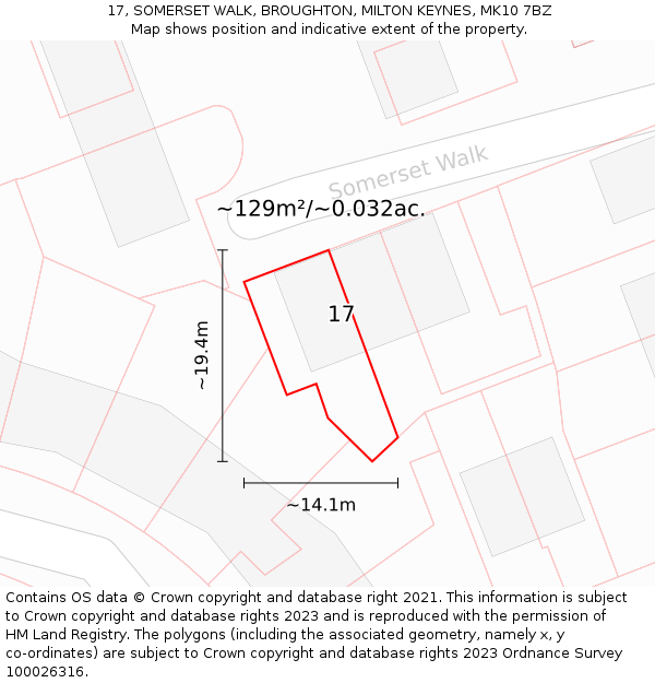 17, SOMERSET WALK, BROUGHTON, MILTON KEYNES, MK10 7BZ: Plot and title map