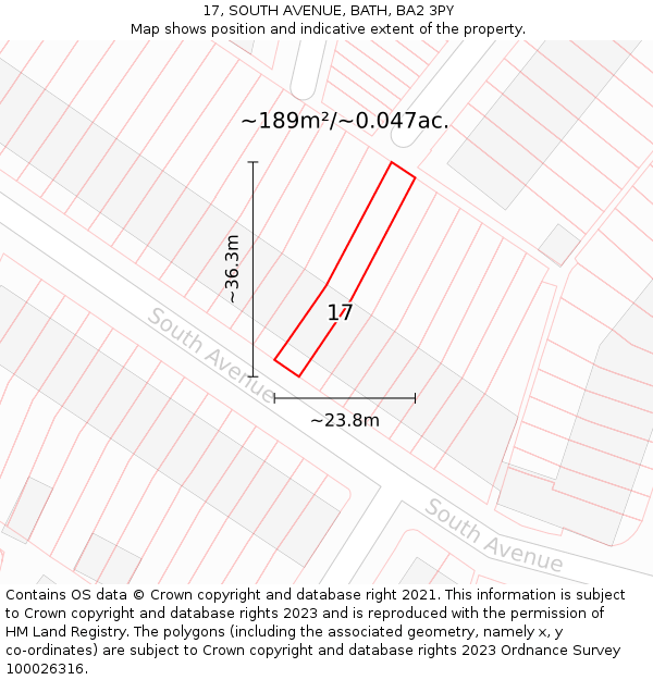 17, SOUTH AVENUE, BATH, BA2 3PY: Plot and title map