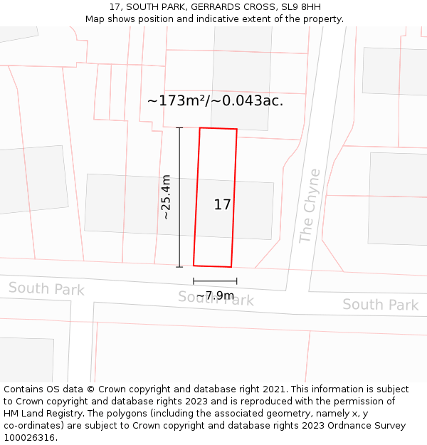 17, SOUTH PARK, GERRARDS CROSS, SL9 8HH: Plot and title map