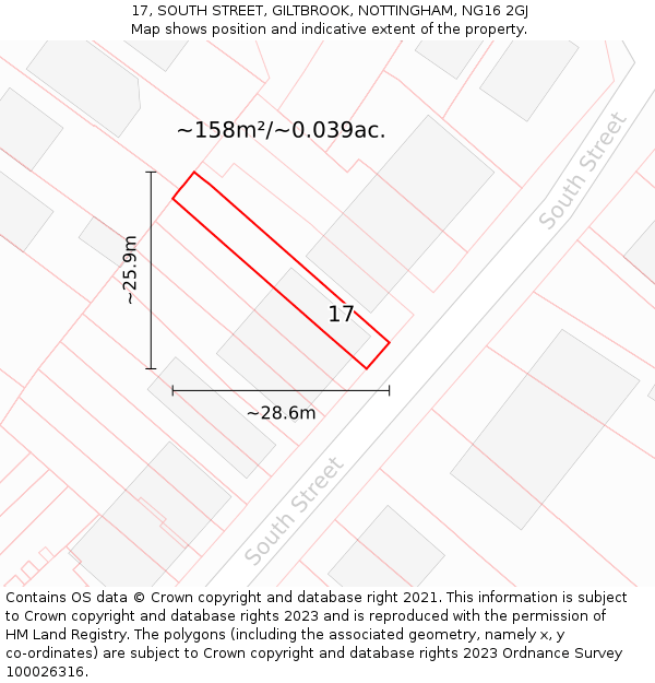 17, SOUTH STREET, GILTBROOK, NOTTINGHAM, NG16 2GJ: Plot and title map