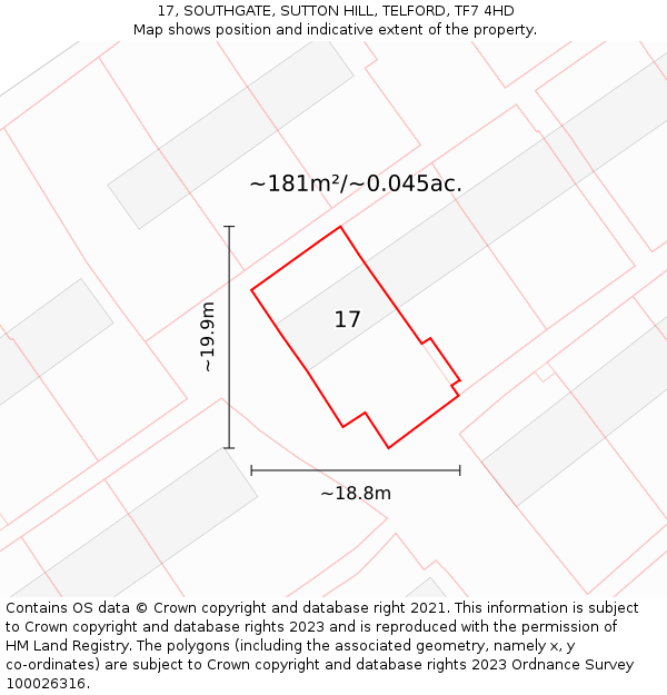 17, SOUTHGATE, SUTTON HILL, TELFORD, TF7 4HD: Plot and title map