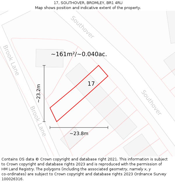17, SOUTHOVER, BROMLEY, BR1 4RU: Plot and title map