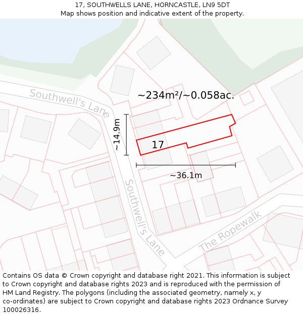 17, SOUTHWELLS LANE, HORNCASTLE, LN9 5DT: Plot and title map