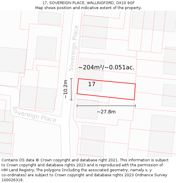 17, SOVEREIGN PLACE, WALLINGFORD, OX10 9GF: Plot and title map