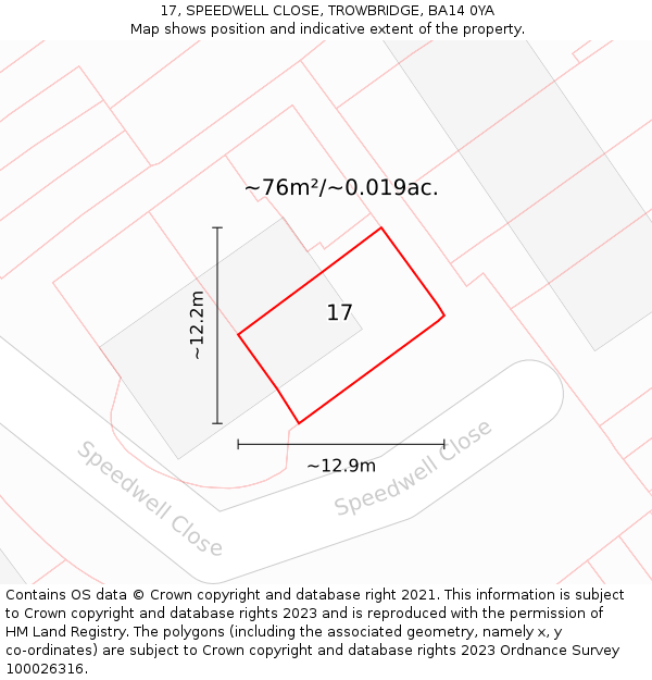 17, SPEEDWELL CLOSE, TROWBRIDGE, BA14 0YA: Plot and title map