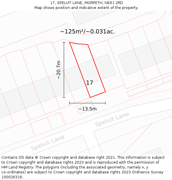 17, SPELVIT LANE, MORPETH, NE61 2RD: Plot and title map