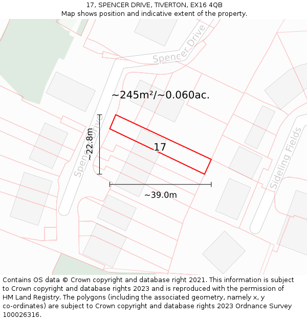17, SPENCER DRIVE, TIVERTON, EX16 4QB: Plot and title map
