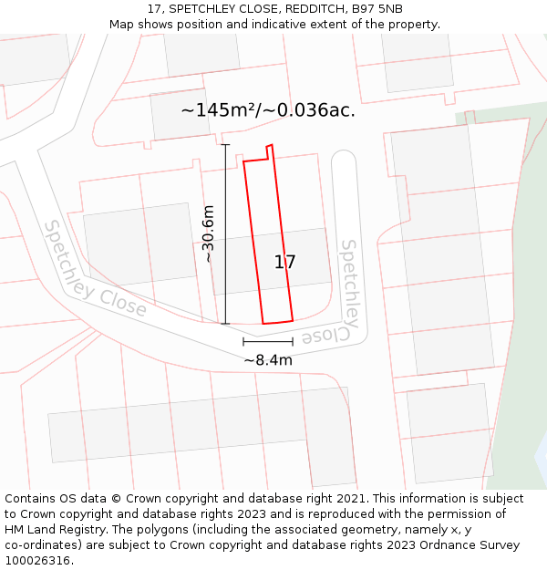 17, SPETCHLEY CLOSE, REDDITCH, B97 5NB: Plot and title map