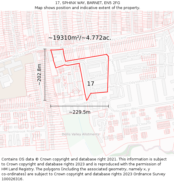 17, SPHINX WAY, BARNET, EN5 2FG: Plot and title map