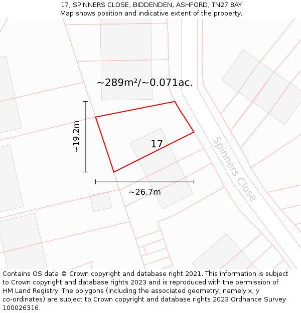 17, SPINNERS CLOSE, BIDDENDEN, ASHFORD, TN27 8AY: Plot and title map