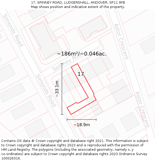 17, SPINNEY ROAD, LUDGERSHALL, ANDOVER, SP11 9FB: Plot and title map