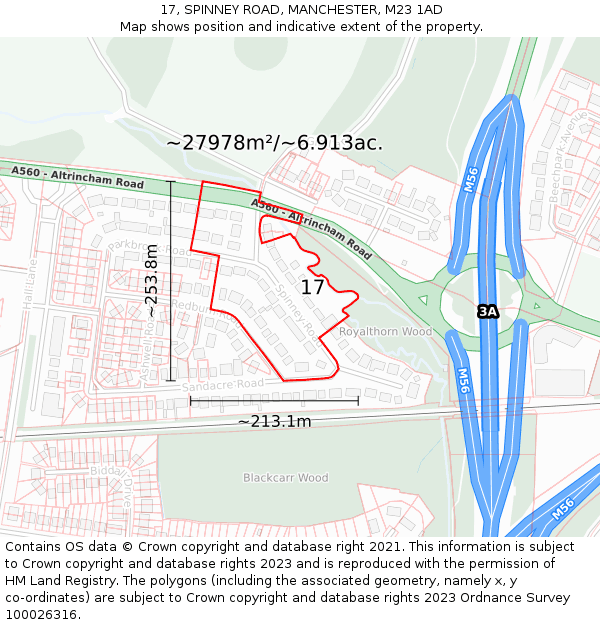 17, SPINNEY ROAD, MANCHESTER, M23 1AD: Plot and title map