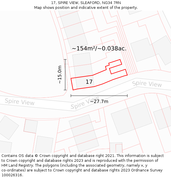 17, SPIRE VIEW, SLEAFORD, NG34 7RN: Plot and title map