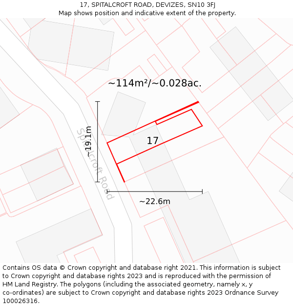 17, SPITALCROFT ROAD, DEVIZES, SN10 3FJ: Plot and title map