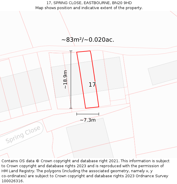17, SPRING CLOSE, EASTBOURNE, BN20 9HD: Plot and title map