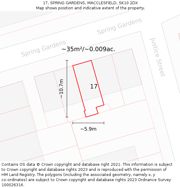 17, SPRING GARDENS, MACCLESFIELD, SK10 2DX: Plot and title map