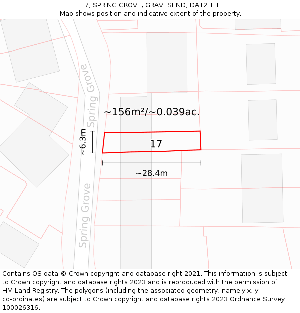 17, SPRING GROVE, GRAVESEND, DA12 1LL: Plot and title map