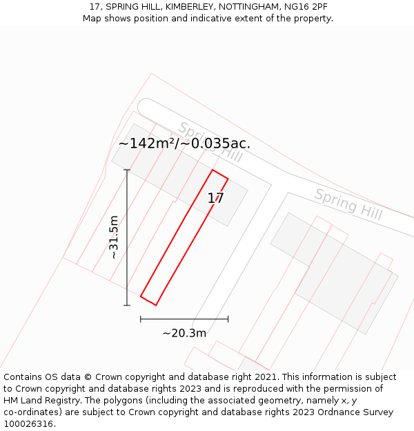 17, SPRING HILL, KIMBERLEY, NOTTINGHAM, NG16 2PF: Plot and title map