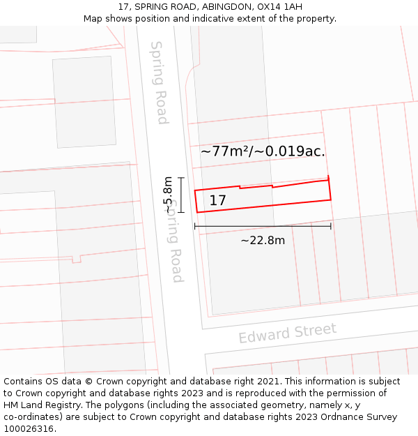17, SPRING ROAD, ABINGDON, OX14 1AH: Plot and title map