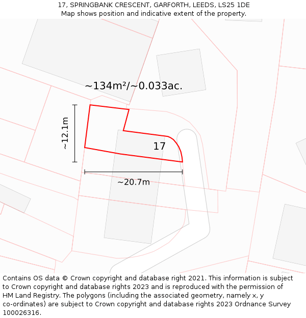 17, SPRINGBANK CRESCENT, GARFORTH, LEEDS, LS25 1DE: Plot and title map