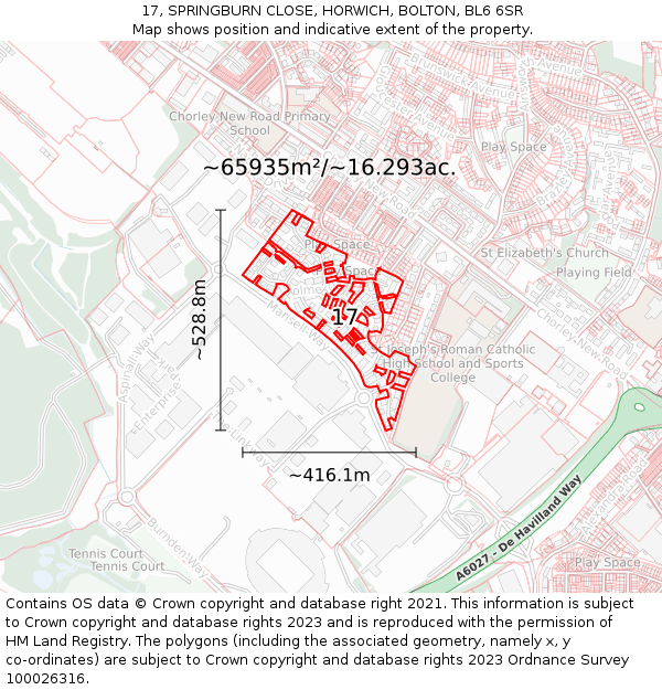 17, SPRINGBURN CLOSE, HORWICH, BOLTON, BL6 6SR: Plot and title map