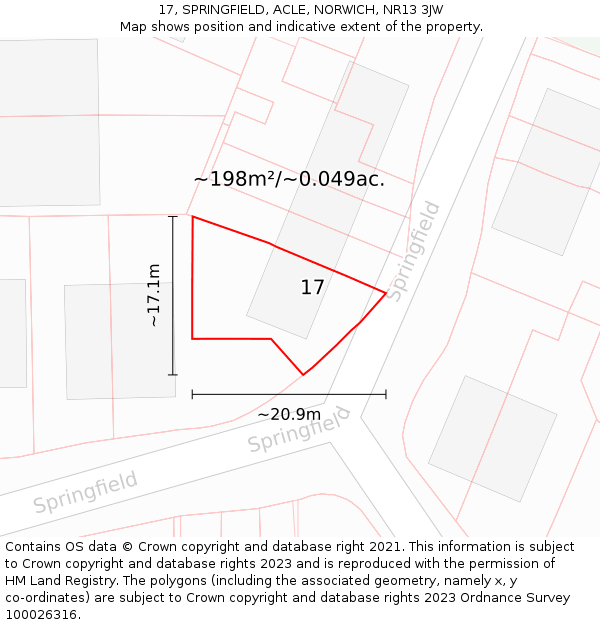 17, SPRINGFIELD, ACLE, NORWICH, NR13 3JW: Plot and title map