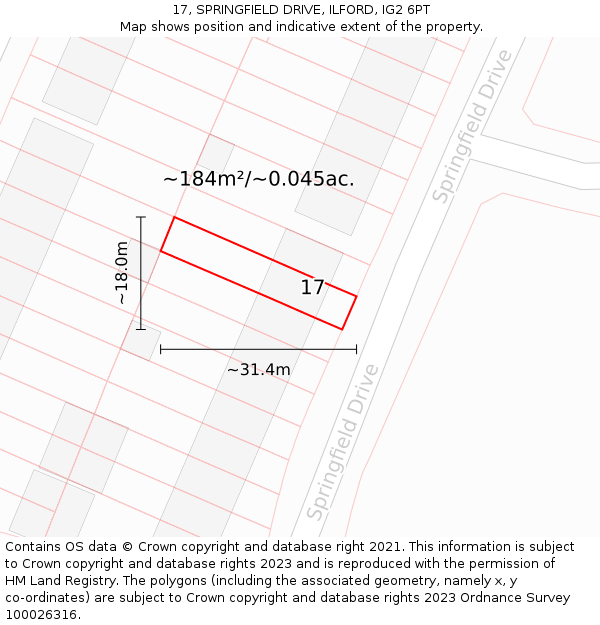 17, SPRINGFIELD DRIVE, ILFORD, IG2 6PT: Plot and title map