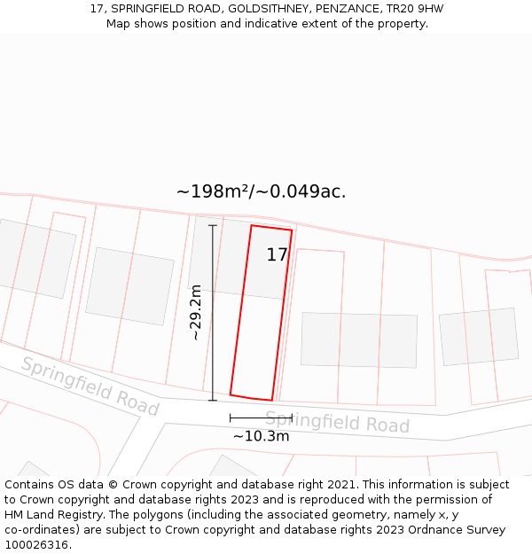 17, SPRINGFIELD ROAD, GOLDSITHNEY, PENZANCE, TR20 9HW: Plot and title map