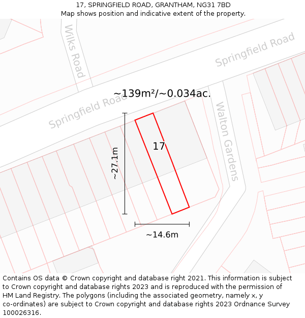 17, SPRINGFIELD ROAD, GRANTHAM, NG31 7BD: Plot and title map