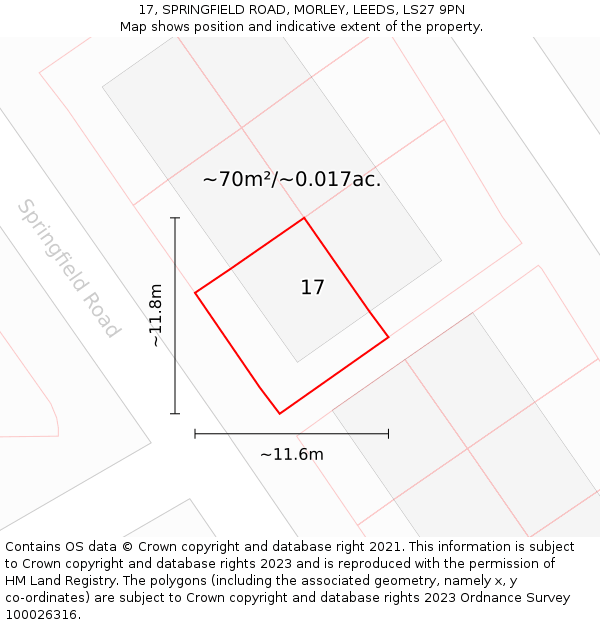17, SPRINGFIELD ROAD, MORLEY, LEEDS, LS27 9PN: Plot and title map