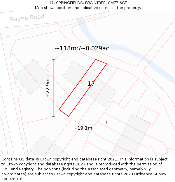 17, SPRINGFIELDS, BRAINTREE, CM77 6GE: Plot and title map