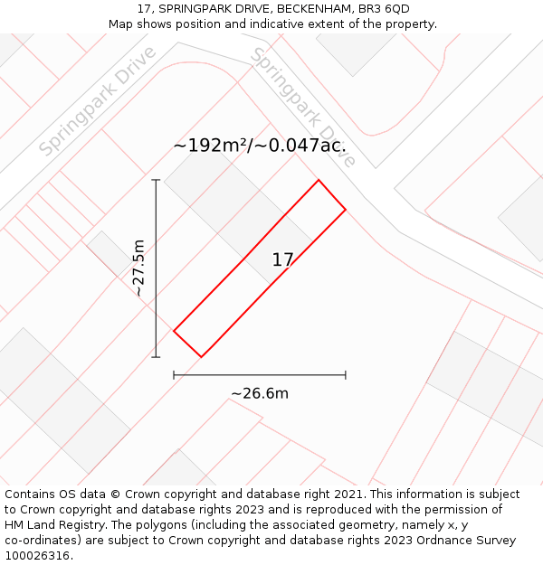 17, SPRINGPARK DRIVE, BECKENHAM, BR3 6QD: Plot and title map