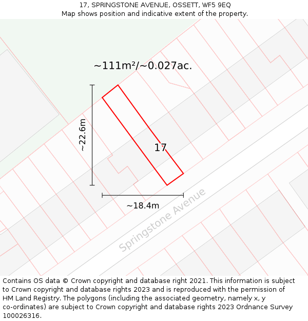 17, SPRINGSTONE AVENUE, OSSETT, WF5 9EQ: Plot and title map