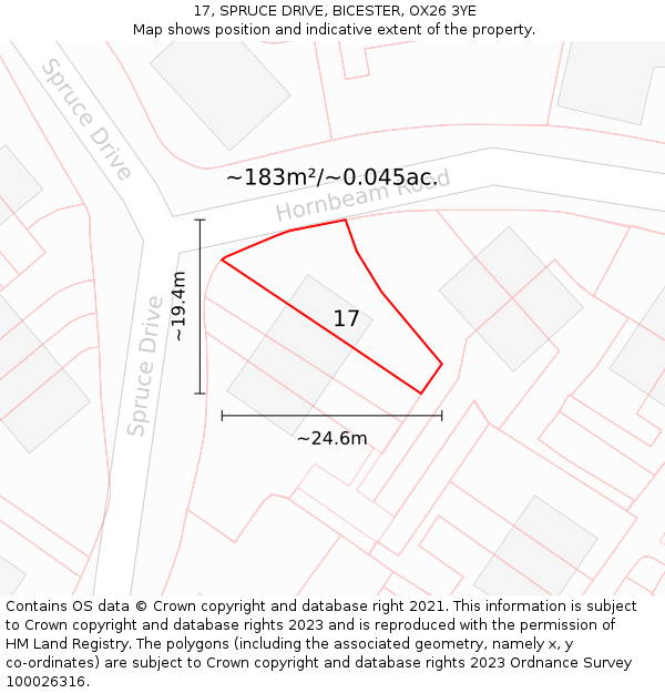 17, SPRUCE DRIVE, BICESTER, OX26 3YE: Plot and title map