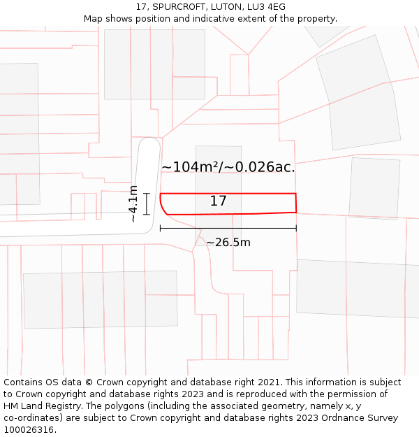 17, SPURCROFT, LUTON, LU3 4EG: Plot and title map