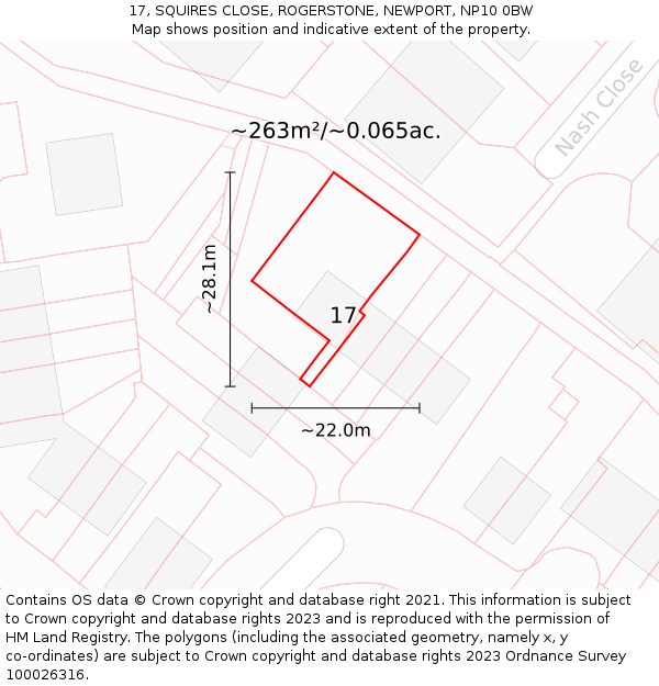 17, SQUIRES CLOSE, ROGERSTONE, NEWPORT, NP10 0BW: Plot and title map