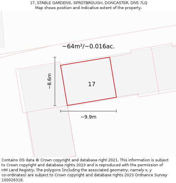 17, STABLE GARDENS, SPROTBROUGH, DONCASTER, DN5 7LQ: Plot and title map