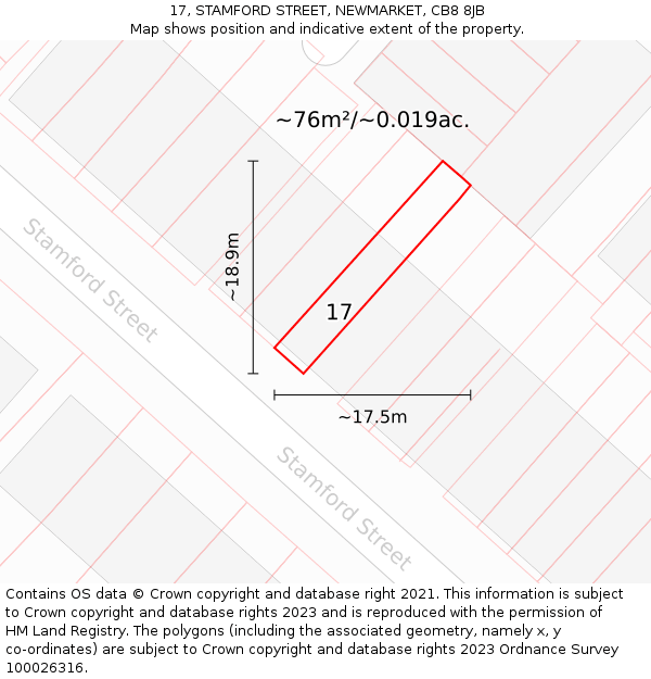 17, STAMFORD STREET, NEWMARKET, CB8 8JB: Plot and title map