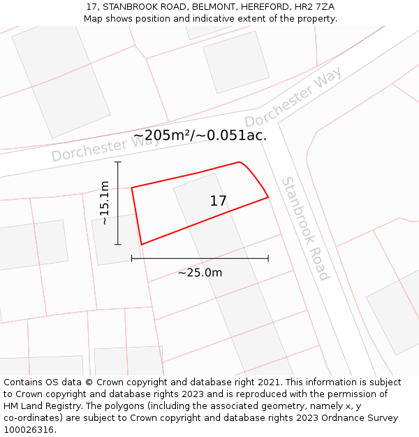 17, STANBROOK ROAD, BELMONT, HEREFORD, HR2 7ZA: Plot and title map