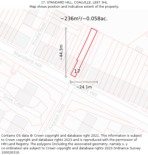 17, STANDARD HILL, COALVILLE, LE67 3HL: Plot and title map