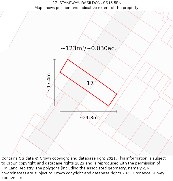 17, STANEWAY, BASILDON, SS16 5RN: Plot and title map