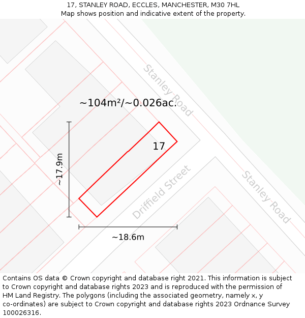 17, STANLEY ROAD, ECCLES, MANCHESTER, M30 7HL: Plot and title map