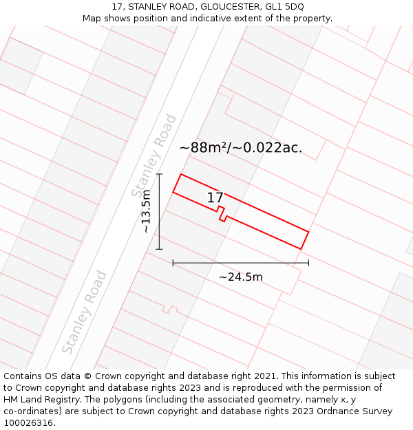 17, STANLEY ROAD, GLOUCESTER, GL1 5DQ: Plot and title map