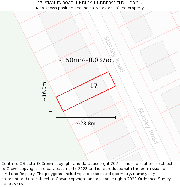 17, STANLEY ROAD, LINDLEY, HUDDERSFIELD, HD3 3LU: Plot and title map