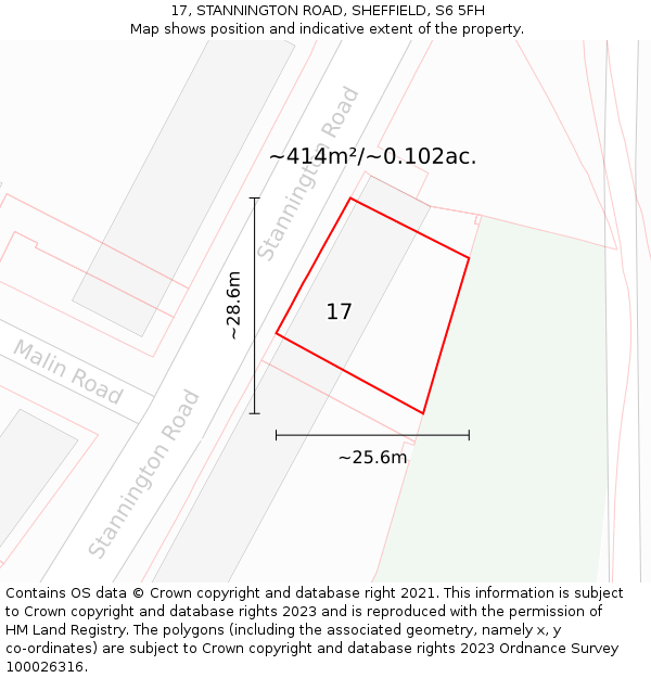 17, STANNINGTON ROAD, SHEFFIELD, S6 5FH: Plot and title map