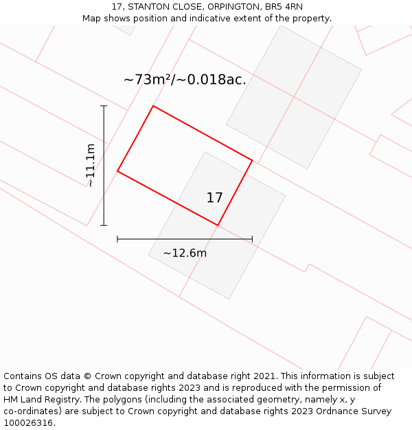 17, STANTON CLOSE, ORPINGTON, BR5 4RN: Plot and title map
